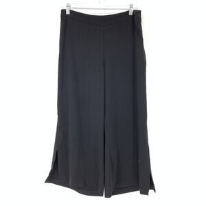 Harlowe & Graham Women's Size M Mid Rise Wide Leg Side Slits Dress Pants Black